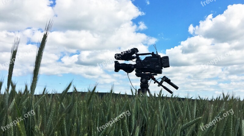 Sky Grass Field Film Camera Clouds