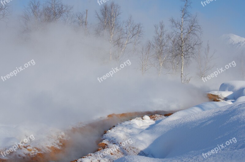 Winter Mountains Snow Snowdrifts Hot Spring