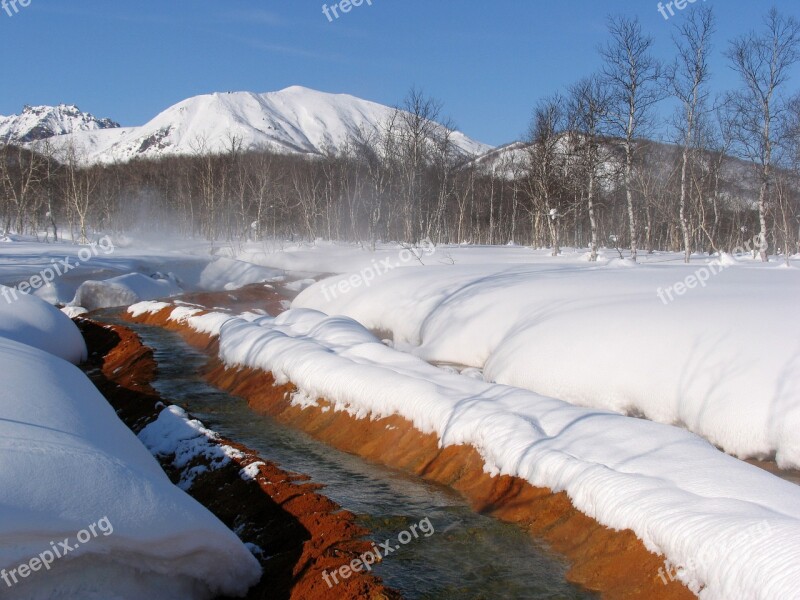 Winter Mountains Snow Snowdrifts Hot Spring