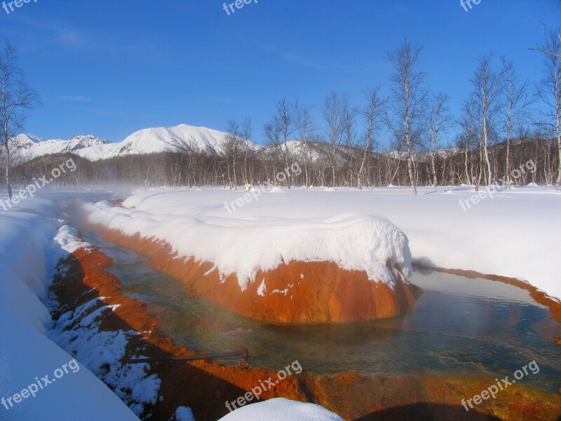 Winter Mountains Snow Snowdrifts Hot Spring