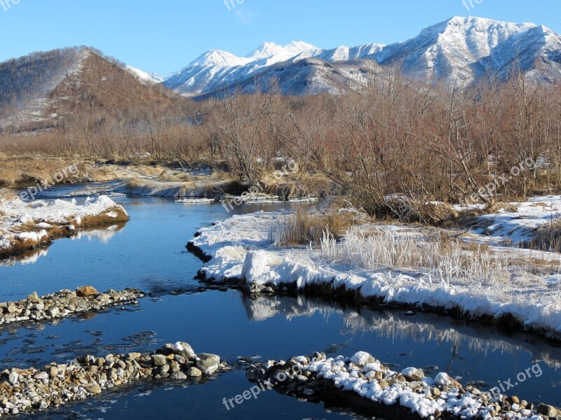 River Mountains Volcanoes Forest Winter