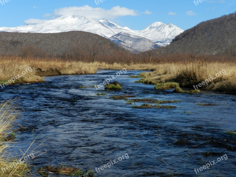 River Mountains Volcanoes Winter Hot Spring