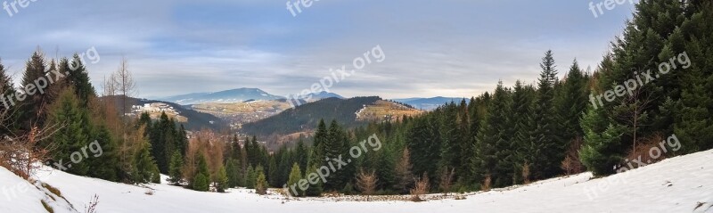 Landscape Panorama Mountains Snow Winter