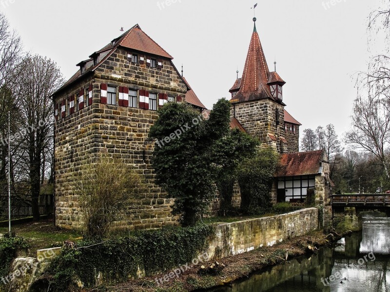 Moated Castle Water Bridge Gatehouse Historically