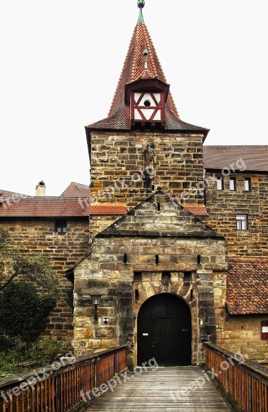 Moated Castle Bridge Gatehouse Historically Castle