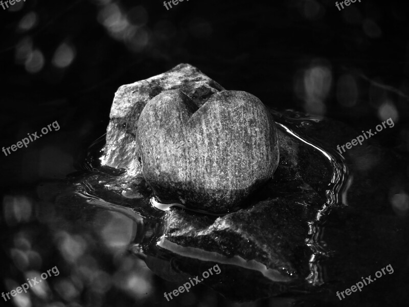 B W Photography Stone Heart Water Love