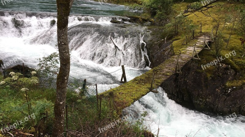 Nature Waters River Landscape Wooden Bridge