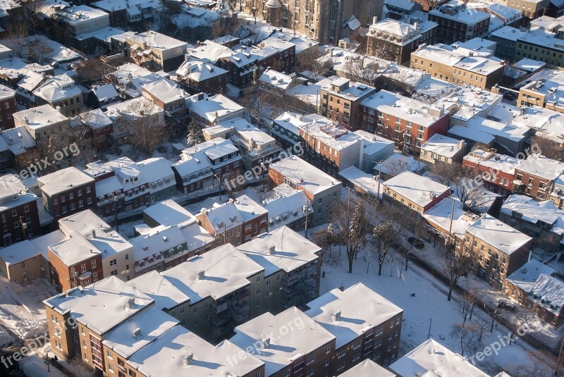 Québec Buildings Winter Snow Roofs