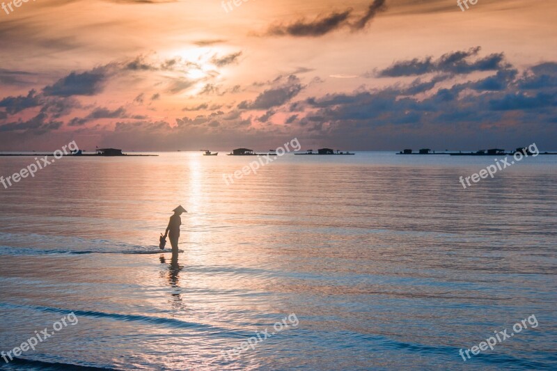 Water Sunset Dawn Reflection Sea