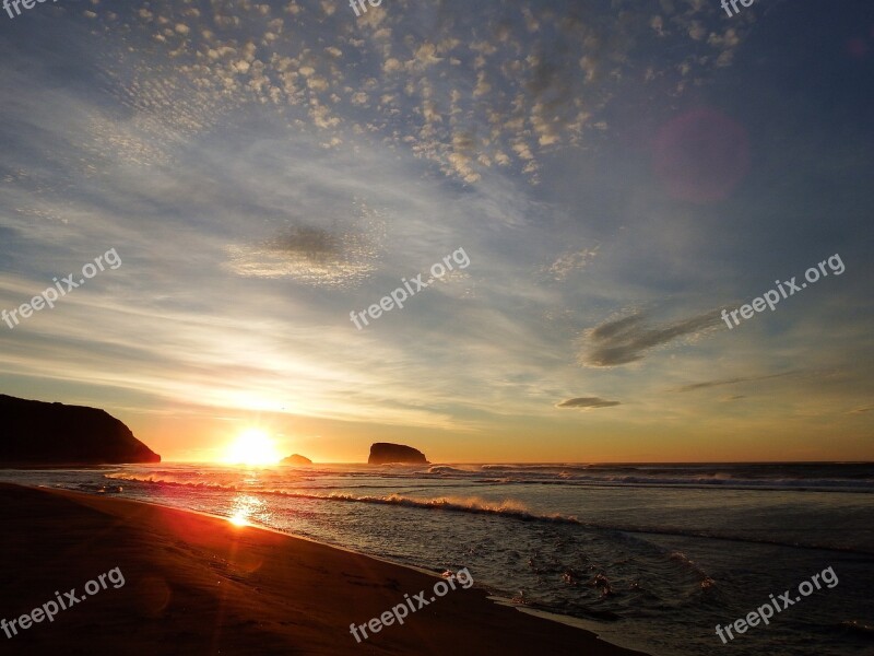 The Pacific Ocean Sunrise Sunset Beach Rocks