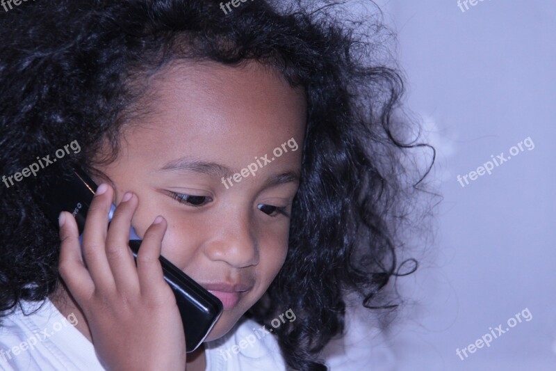 People Portrait Child Girl Telephone