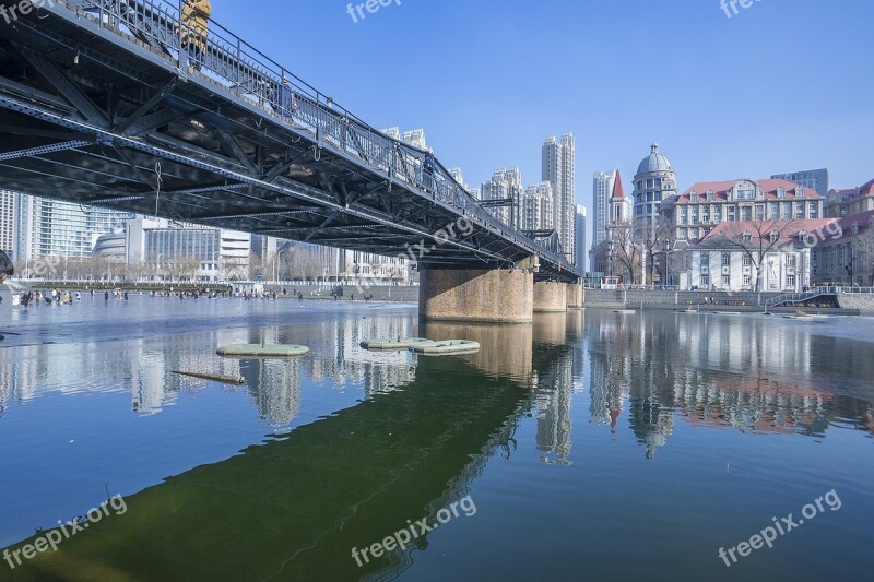 Waters Reflection River Bridge Building