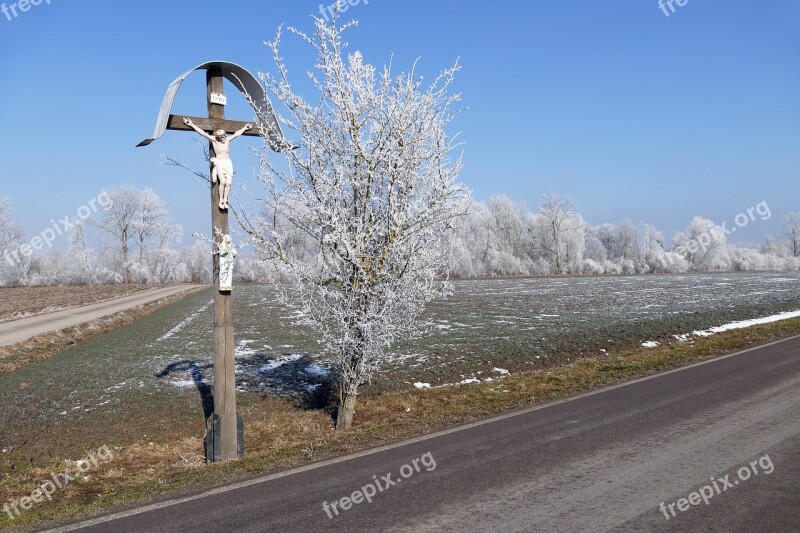 Wayside Cross Ripe Road Winter Snow