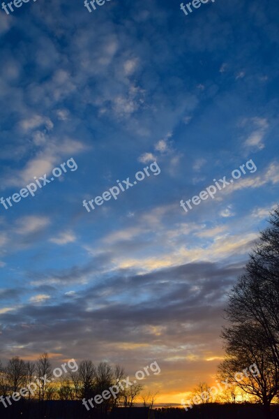 Landscape Sunset Winter Field Trees