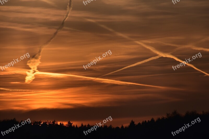 Sunset Sky Evening Cloud Contrail