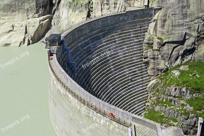 Switzerland Grimselsee Dam Waters High Mountains