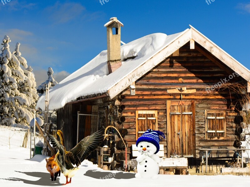 Winter Season Hut Snowman Fuchs