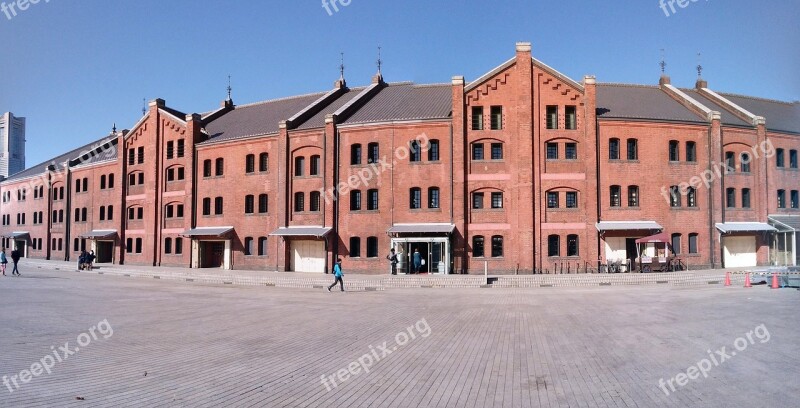 Yokohama Red Brick Warehouse Blue Sky Fine Weather A Popular Place