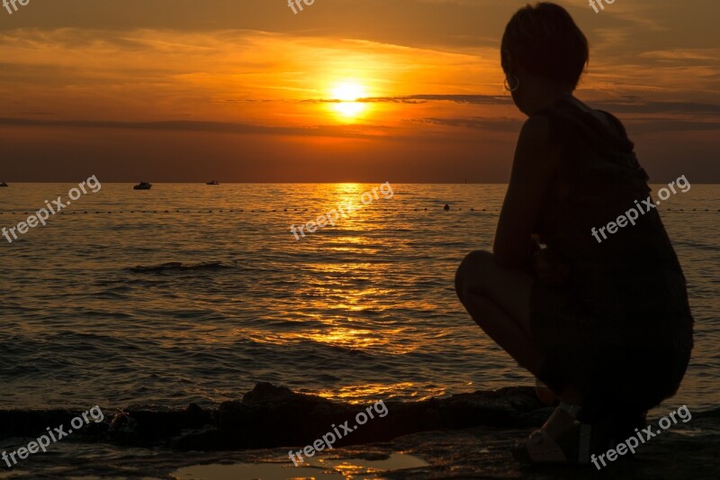 Sunset Dusk Waters Silhouette Beach