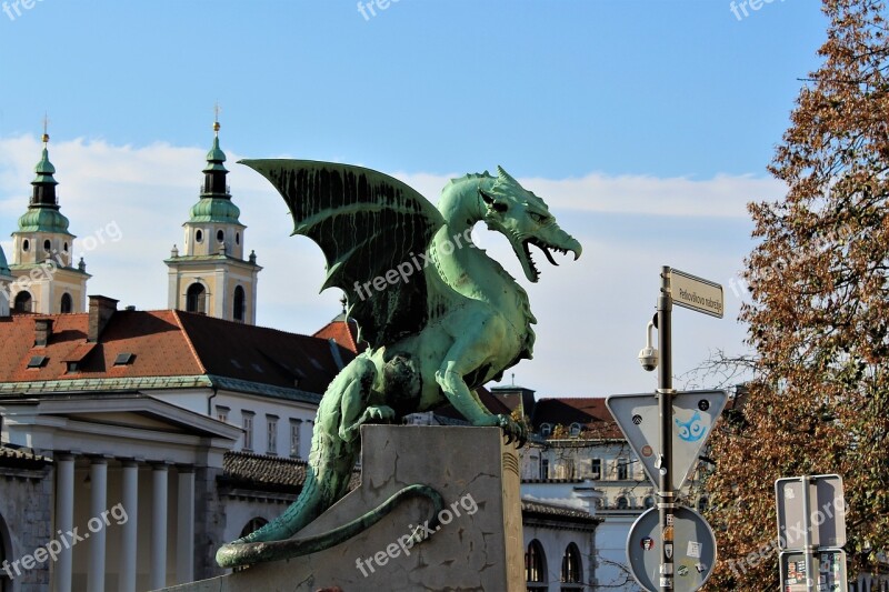 Dragon Statue Ljubljana Autumn Europe