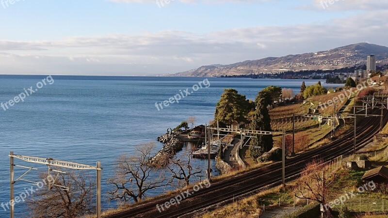 Lake Geneva Veytaux Switzerland Landscape