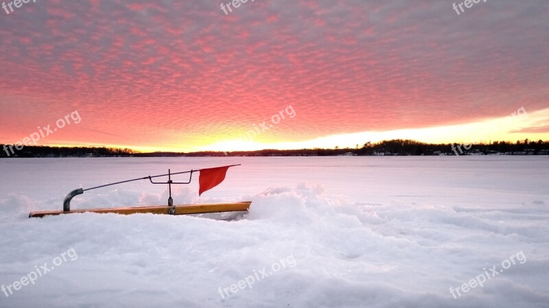 Ice Fishing Tip Up Winter Lake Wisconsin