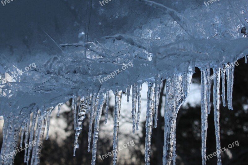 Icicles Winter Cold Roof Blue