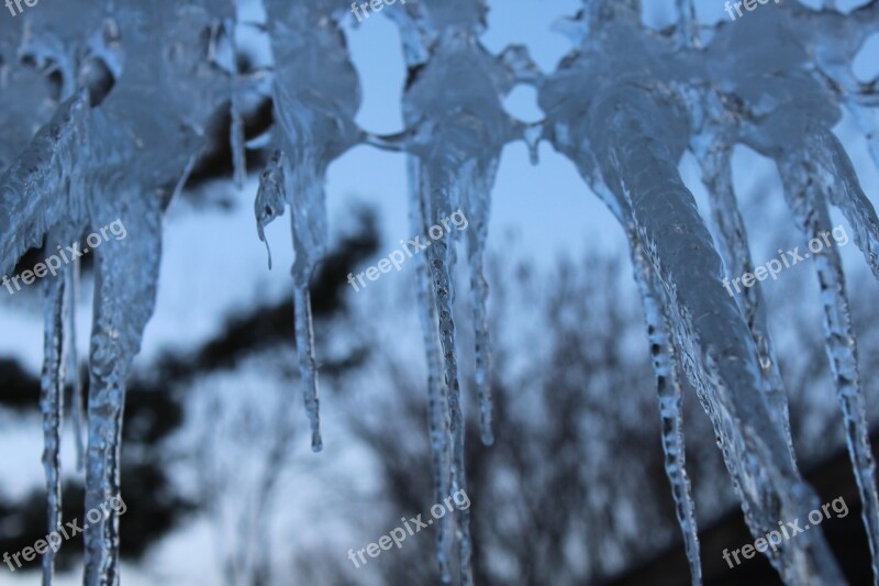 Icicles Winter Cold Roof Blue