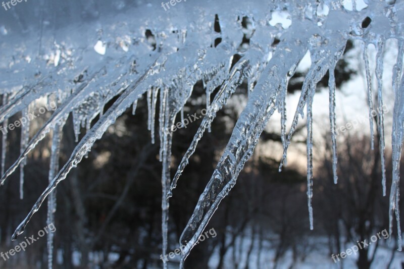 Icicles Winter Cold Roof Blue