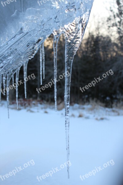 Icicles Winter Cold Roof Blue