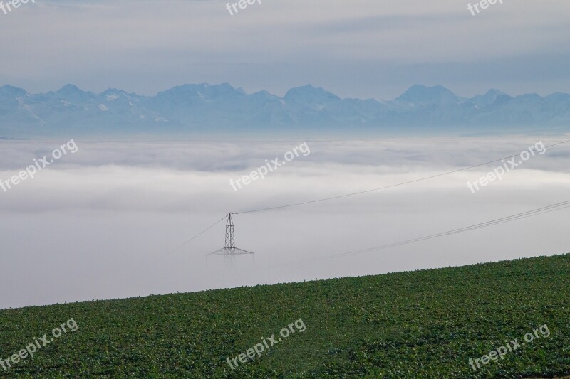 Fog Sea Of Fog Strommast Mountain Range Landscape