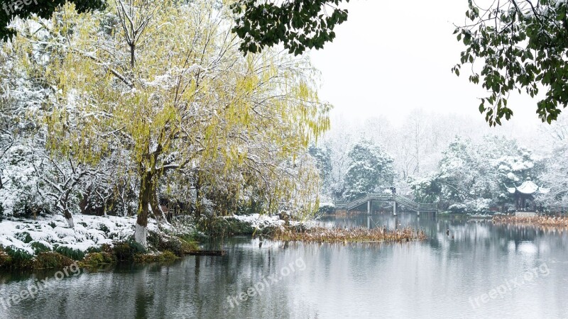 Snow The Scenery Park Lake West Lake