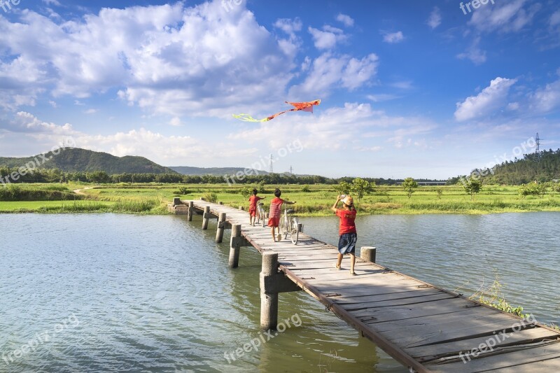 Asia Bamboo Tree Nice The Son Wooden Bridge