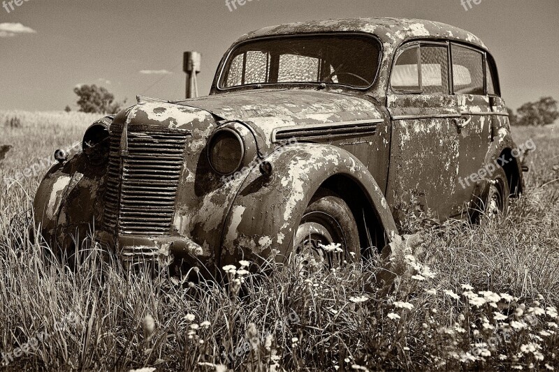 Car The Abandoned Retro Vehicle Monochrome