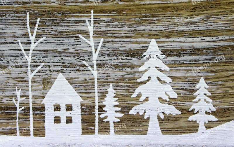 Winter Snow Painting White Wood