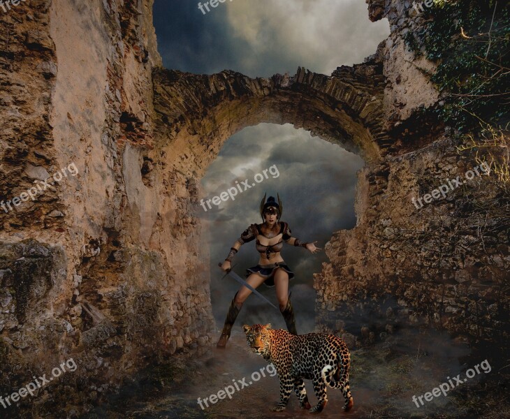 Castle Knight's Castle Archway Woman Amazone