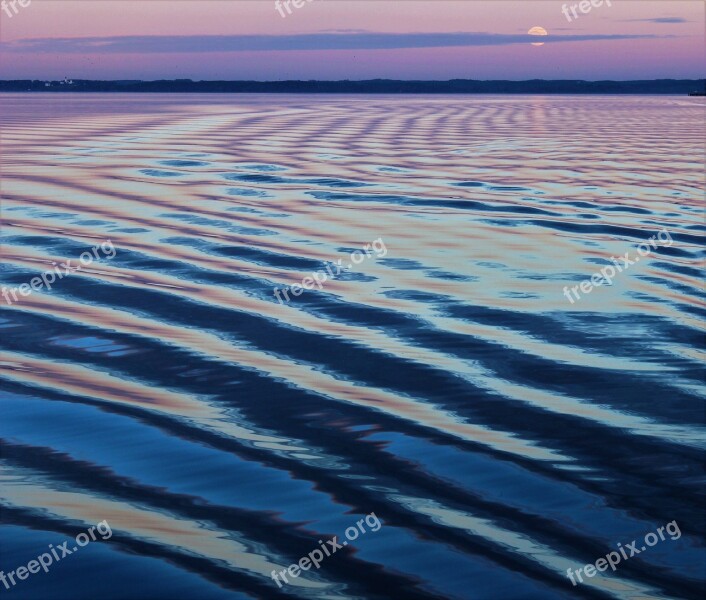 Lake Full Moon Abendstimmung Blue Hour Twilight