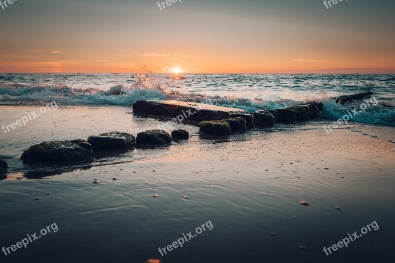 Sunset Monolithic Part Of The Waters Sea Beach The Coast