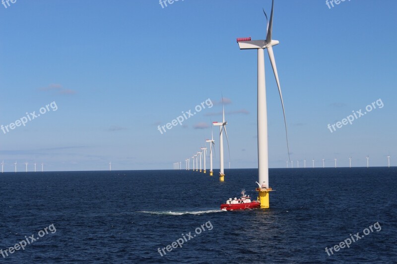 Turbine Till Wind Farm Anholt 111 Wind Turbines Body Of Water