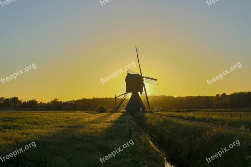 Wind Mill Landscape Sunset No Person Uppel