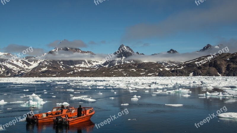 Drift Ice Boat Mountain Frozen Sea