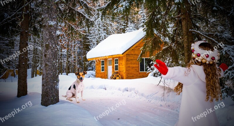 Girl Dog Christmas Snow Winter Cold