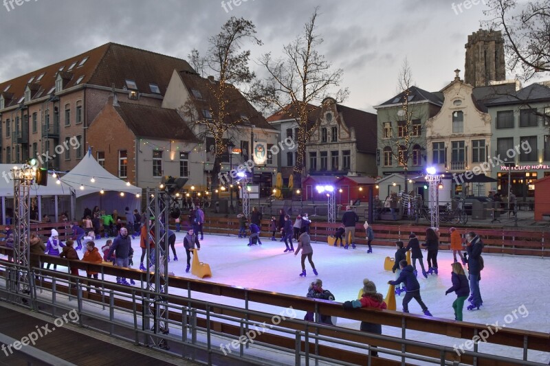 People Ice Skating Arena Ice Rink Winter