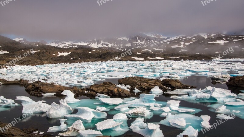 Drift Ice Frozen Mountain Sea Wilderness