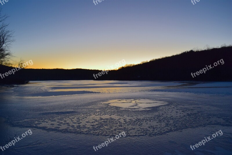 Sunset Lake Frozen Ice Landscape