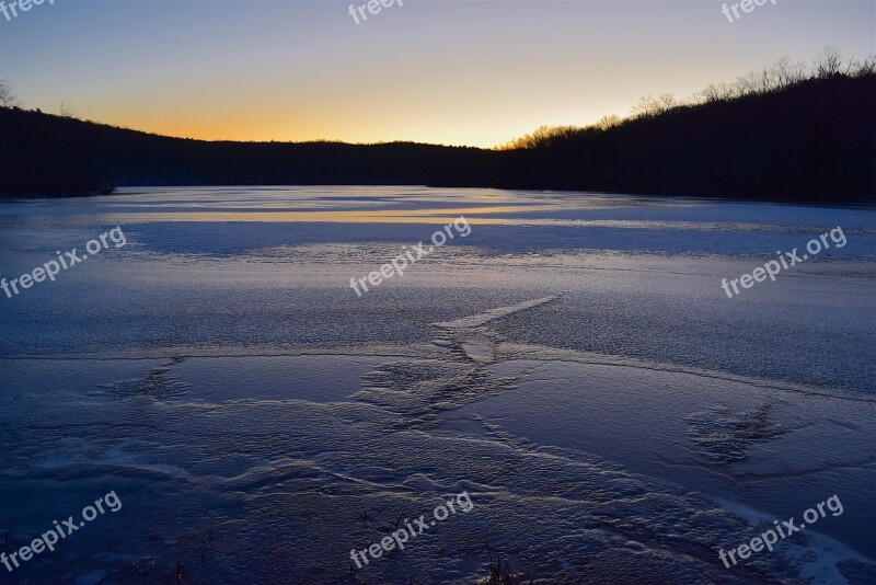 Sunset Lake Frozen Ice Landscape