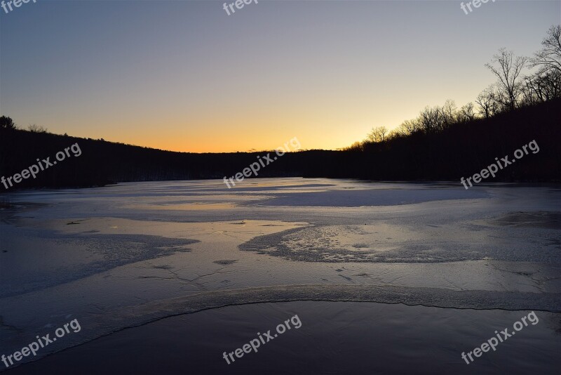 Sunset Lake Frozen Ice Landscape