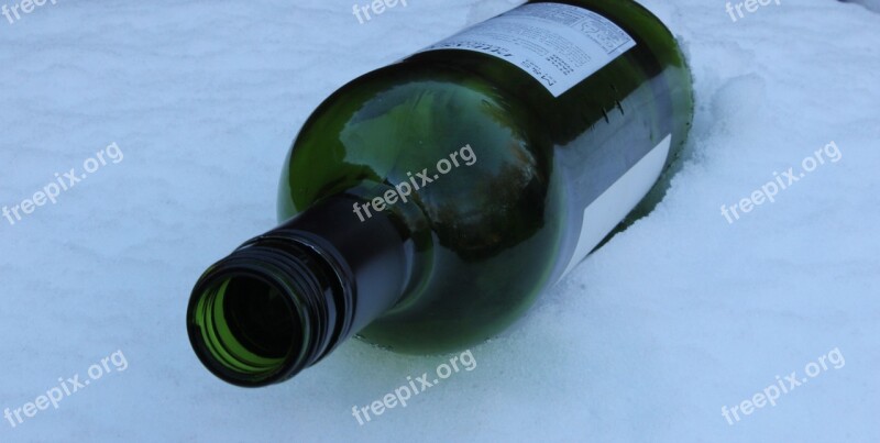 Bottle Wine Ice Snow Winter