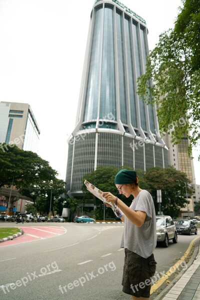 Tourist Map Woman Young Navigator