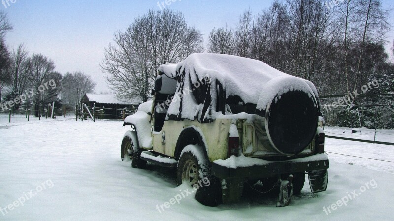 Jeep Car Snow Hibernation Winter